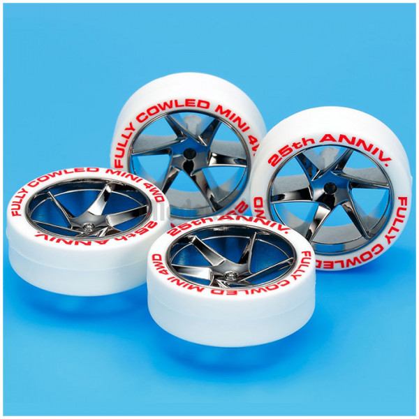 Cerchi E Gomme Per Mini 4WD Tamiya - Set Cerchi Verdi Con Gomme Dure - 30mm Diametro - Foto 10