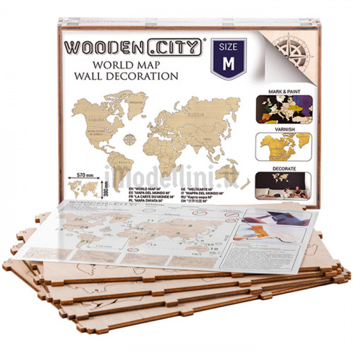Puzzle 3D in Legno World Map M 1:57