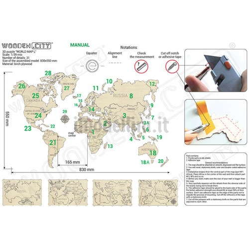 Puzzle 3D in Legno World Map L 1:39