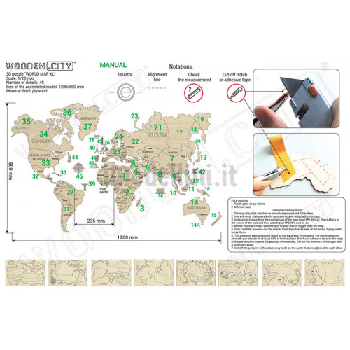 Puzzle 3D in Legno World Map XL 1:28