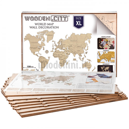 Puzzle 3D in Legno World Map XL 1:28