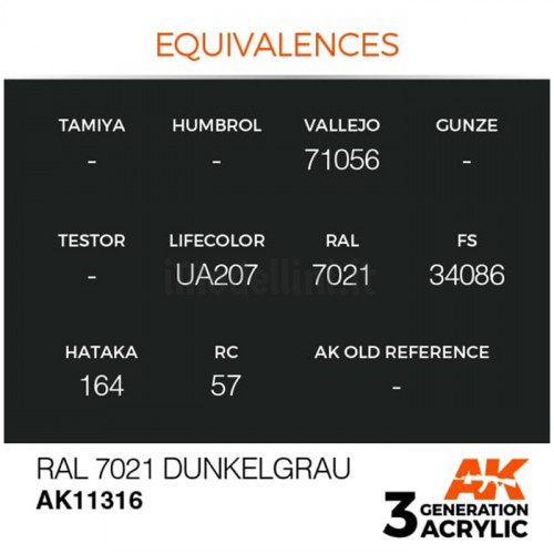 Vernice Acrilica AK 3rd Gen Serie AFV RAL 7021 Dunkelgrau