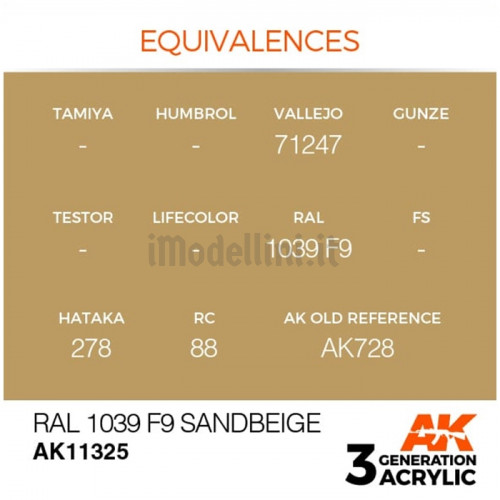 Vernice Acrilica AK 3rd Gen Serie AFV RAL 1039 F9 Sandbeige