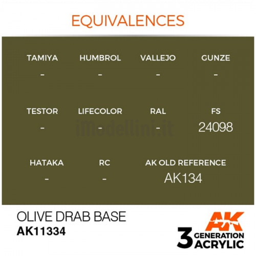 Vernice Acrilica AK 3rd Gen Serie AFV Olive Drab Base