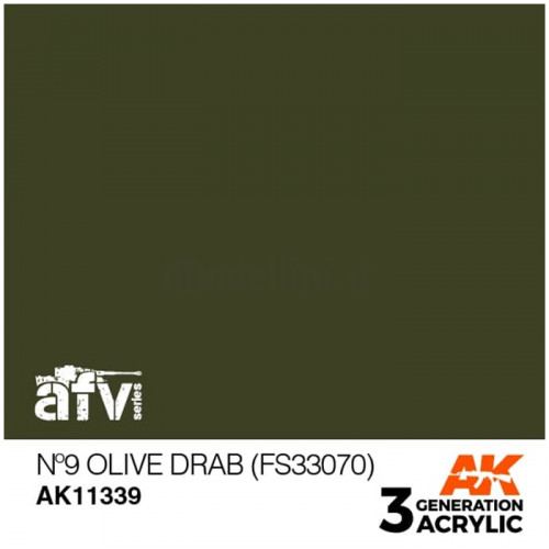 Vernice Acrilica AK 3rd Gen Serie AFV N.9 Olive Drab (FS33070)