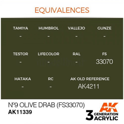 Vernice Acrilica AK 3rd Gen Serie AFV N.9 Olive Drab (FS33070)