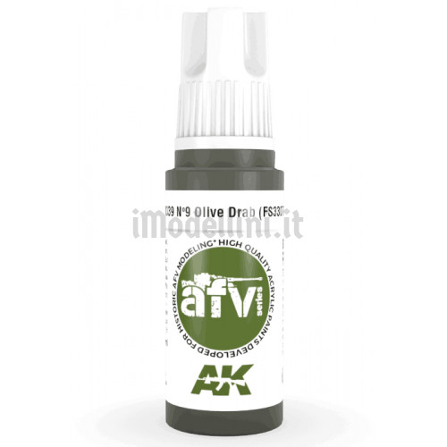 Vernice Acrilica AK 3rd Gen Serie AFV N.9 Olive Drab (FS33070)