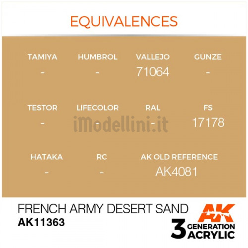 Vernice Acrilica AK 3rd Gen Serie AFV French Army Desert Sand