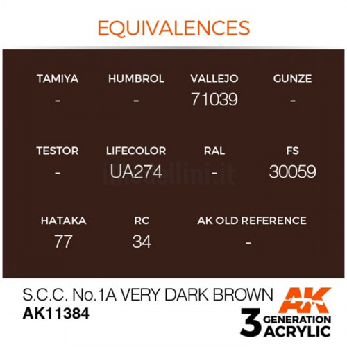 Vernice Acrilica AK 3rd Gen Serie AFV S.C.C. N.1A Very Dark Brown