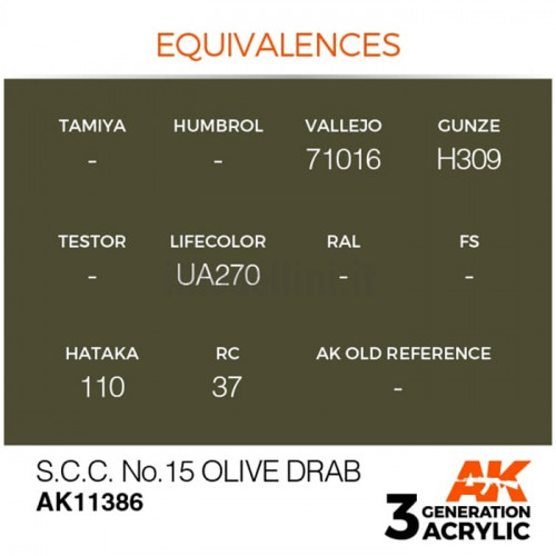 Vernice Acrilica AK 3rd Gen Serie AFV S.C.C. N.15 Olive Drab