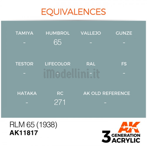 Vernice Acrilica AK Serie Air 3rd Gen RLM 65 1938