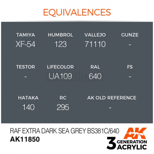 Vernice Acrilica AK Serie Air 3rd Gen RAF Extra Dark Sea Grey BS381C/640