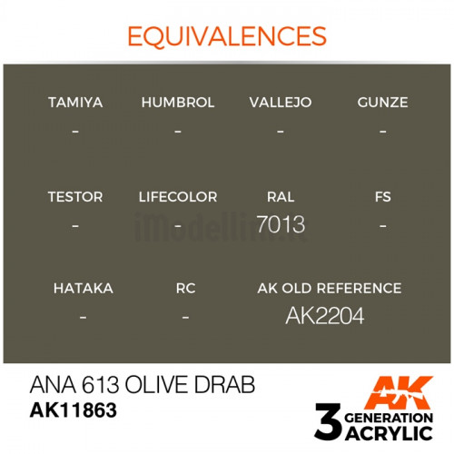 Vernice Acrilica AK Serie Air 3rd Gen ANA 613 Olive Drab