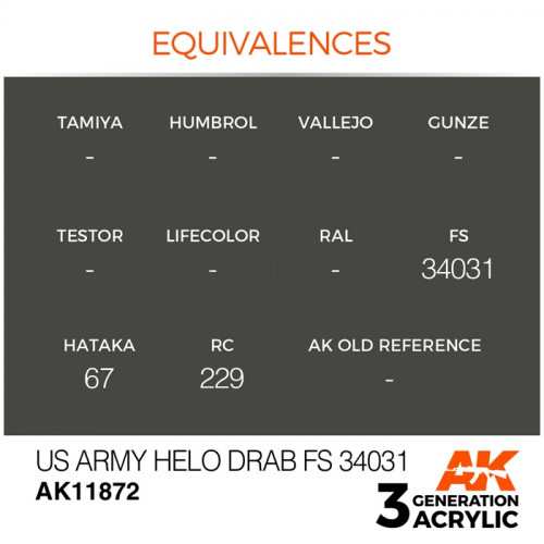 Vernice Acrilica AK Serie Air 3rd Gen US Army Helo Drab FS 34031