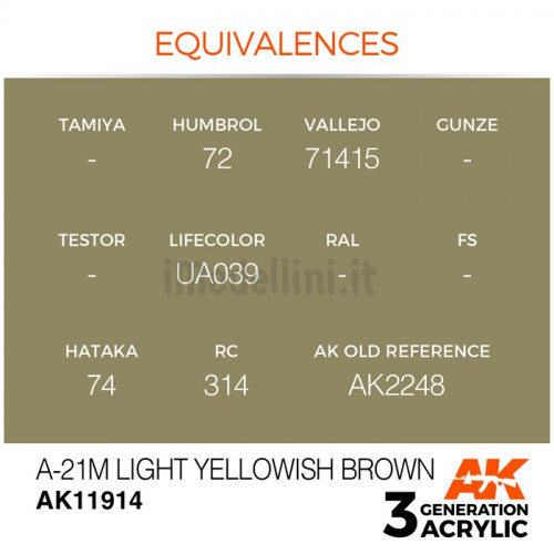Vernice Acrilica AK Serie Air 3rd Gen A-21m Light Yellowish Brown